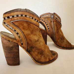 Tie dyed heels shoes booties cowgirl boots suede leather rodeo brown tan black